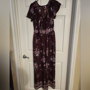 Xhilaration Burgundy Floral Jumpsuit With Pockets :) Size Medium